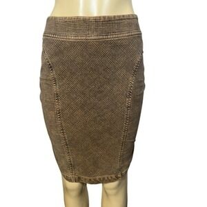 Peruvian Connection Skirt Womens 2 Brown Plaid Tweed Pencil Knee Length Stretch